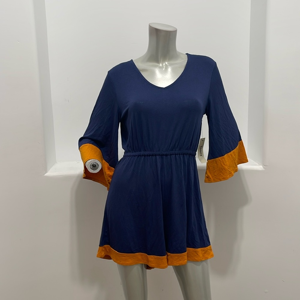 Tresics Navy Blue and Mustard Colorblock V-Neck Romper